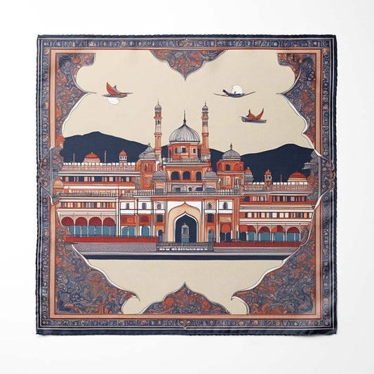 Genuine Silk Navy Terracotta Mughal Palace Pocket Square