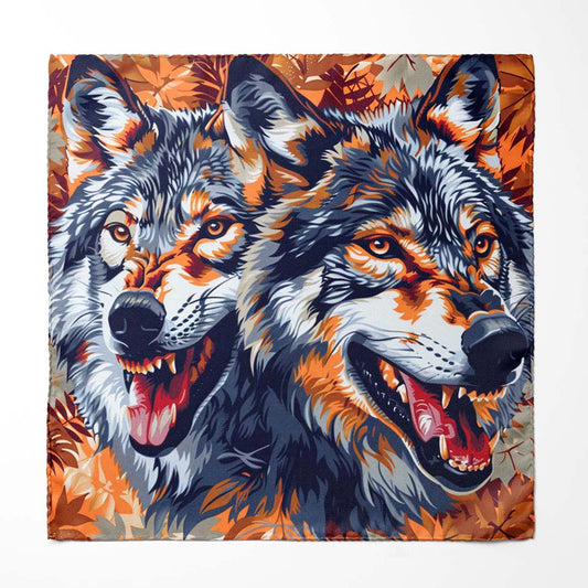 Genuine Silk Navy Wolves Autumn Fire Pocket Square