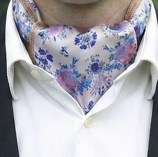 Genuine Silk Pastel Garden Floral Ascot Cravat