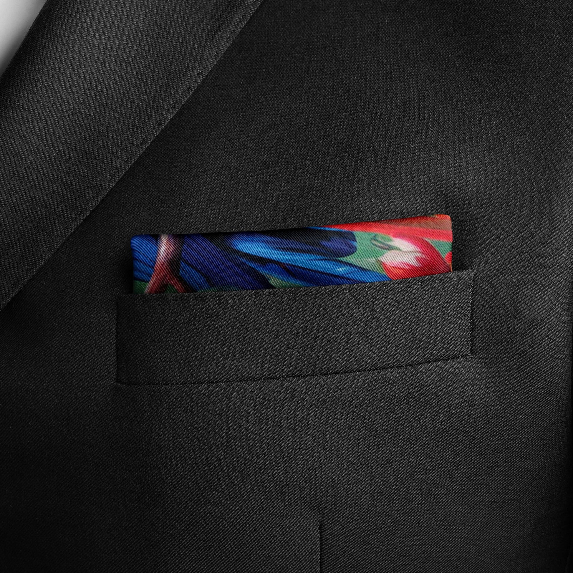 Genuine Silk Rainbow Macaws and Tropical Reverie Pocket Square