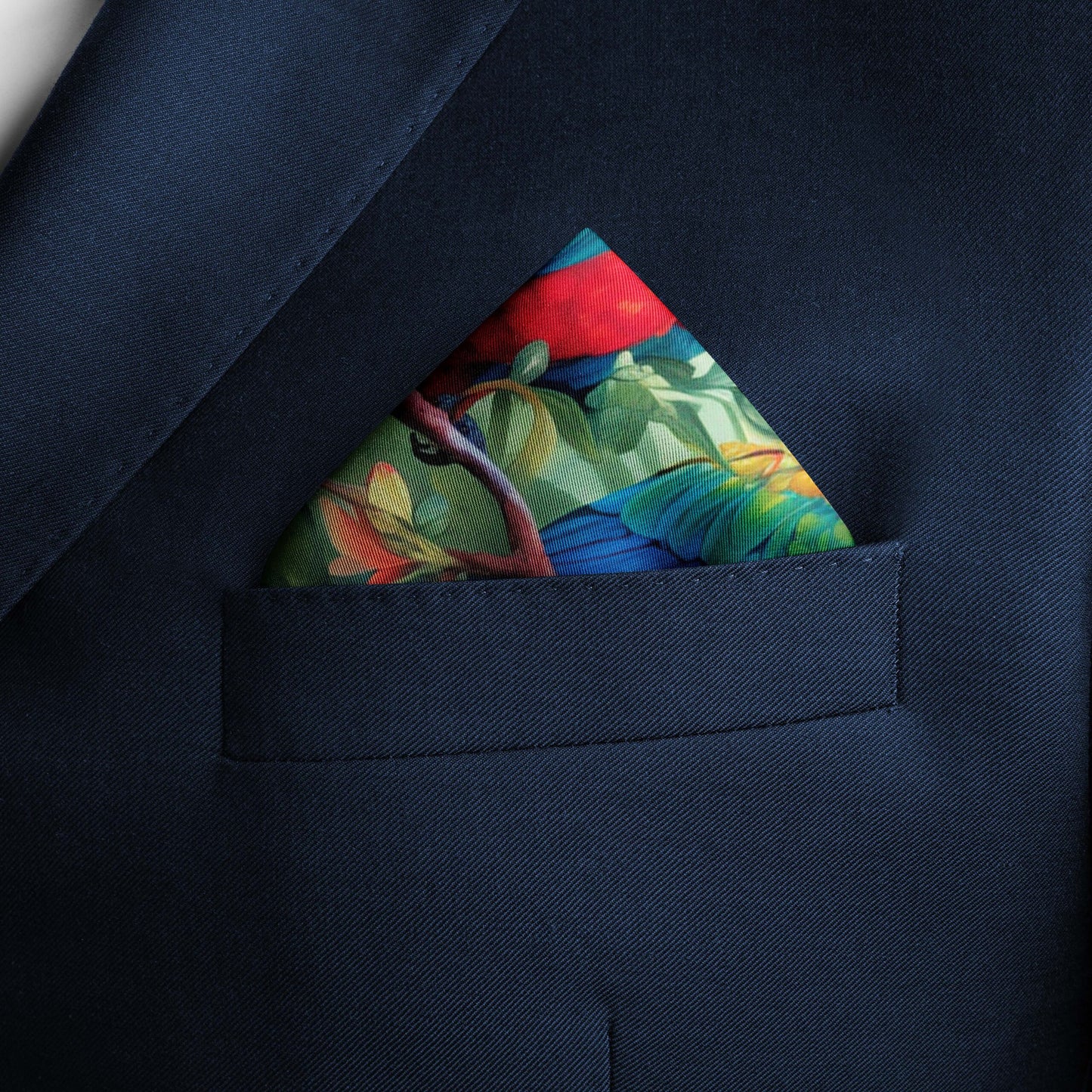 Genuine Silk Rainbow Macaws and Tropical Reverie Pocket Square