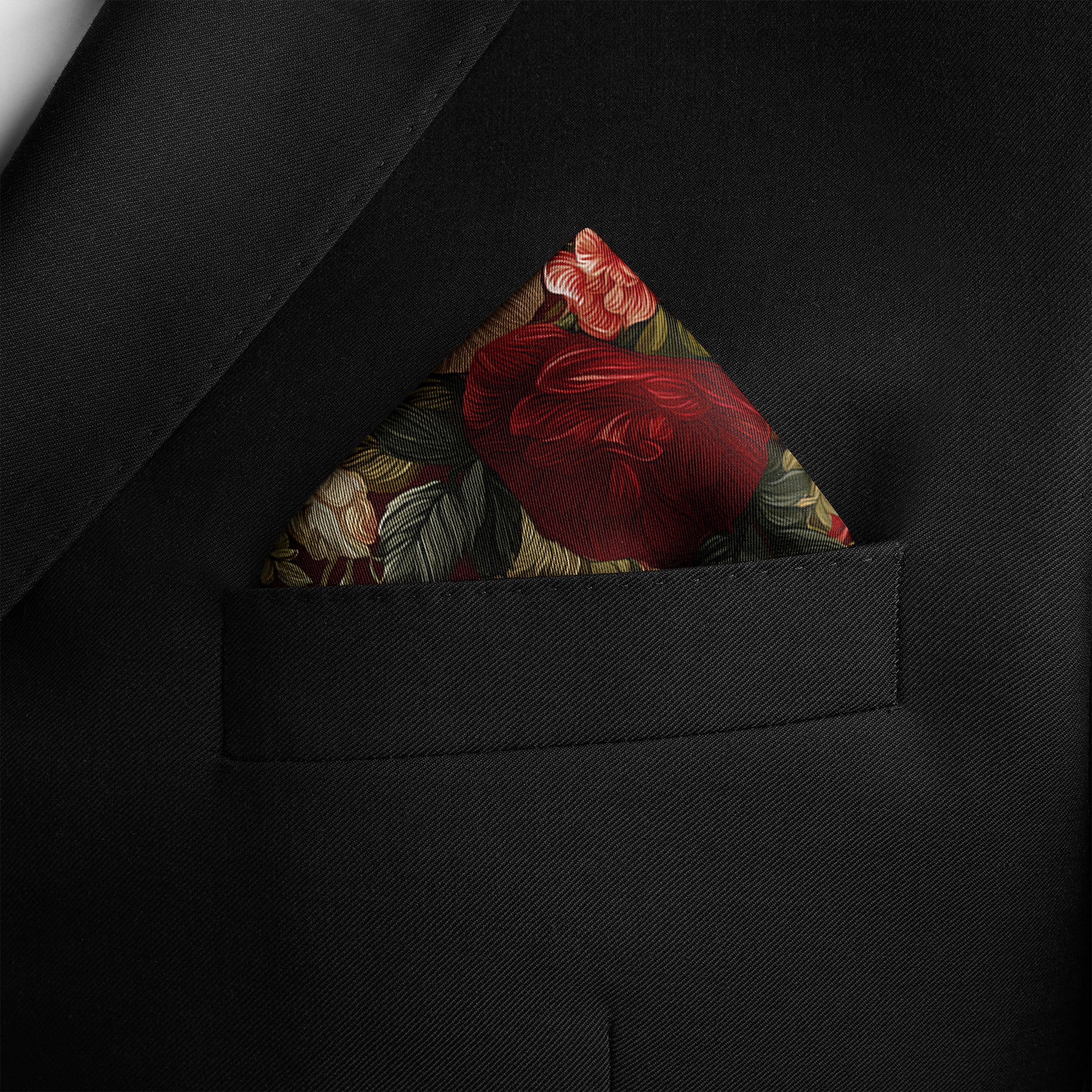 Genuine Silk Regal Crimson Rose Pocket Square