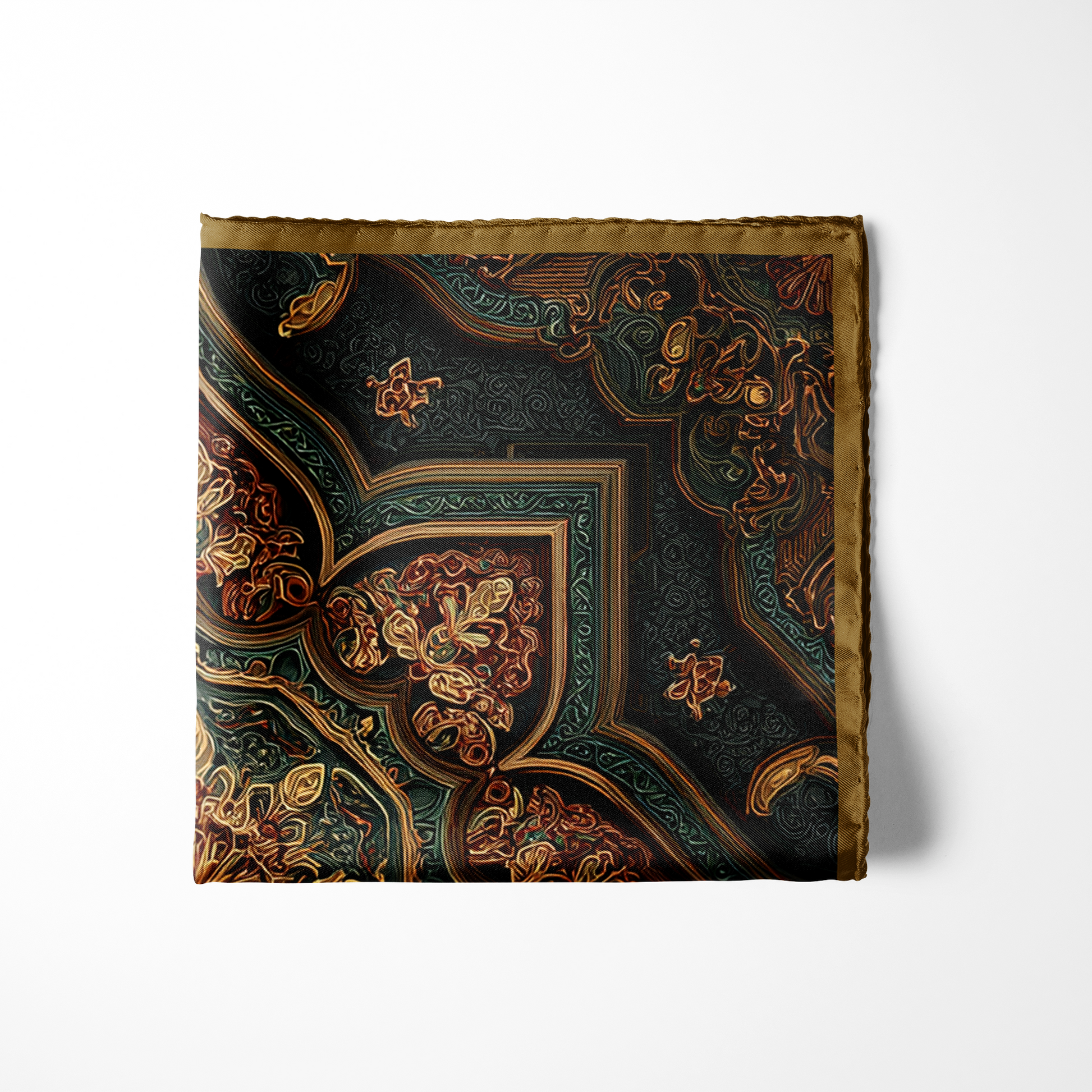 Genuine Silk Regal Emerald Mandala Pocket Square