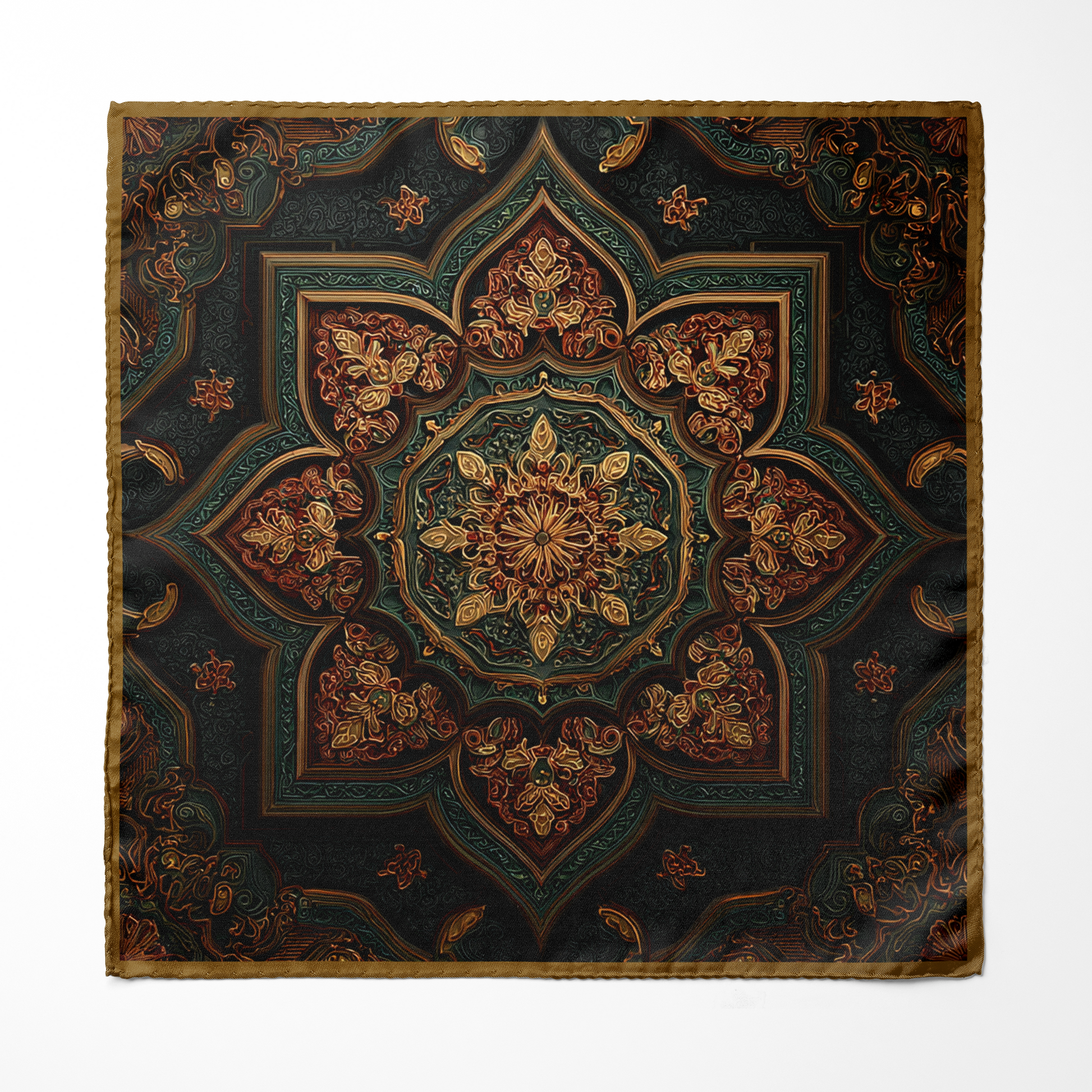 Genuine Silk Regal Emerald Mandala Pocket Square