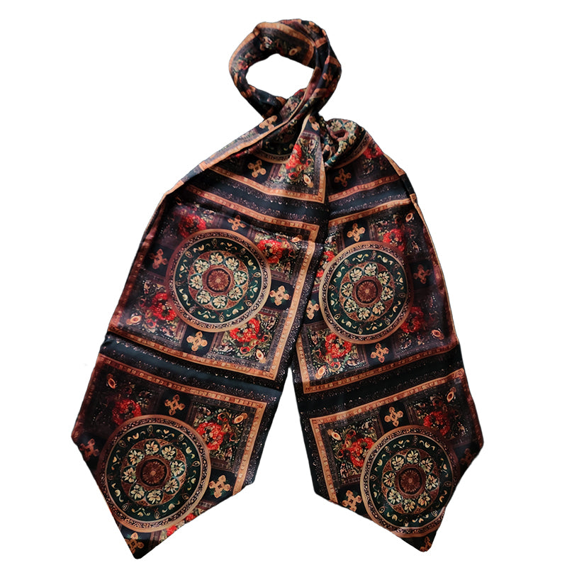 Genuine Silk Renaissance Floral Medallion Ascot Cravat