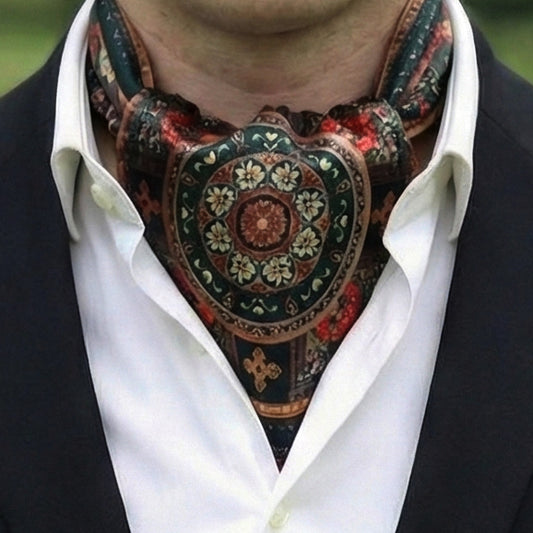 Genuine Silk Renaissance Floral Medallion Ascot Cravat