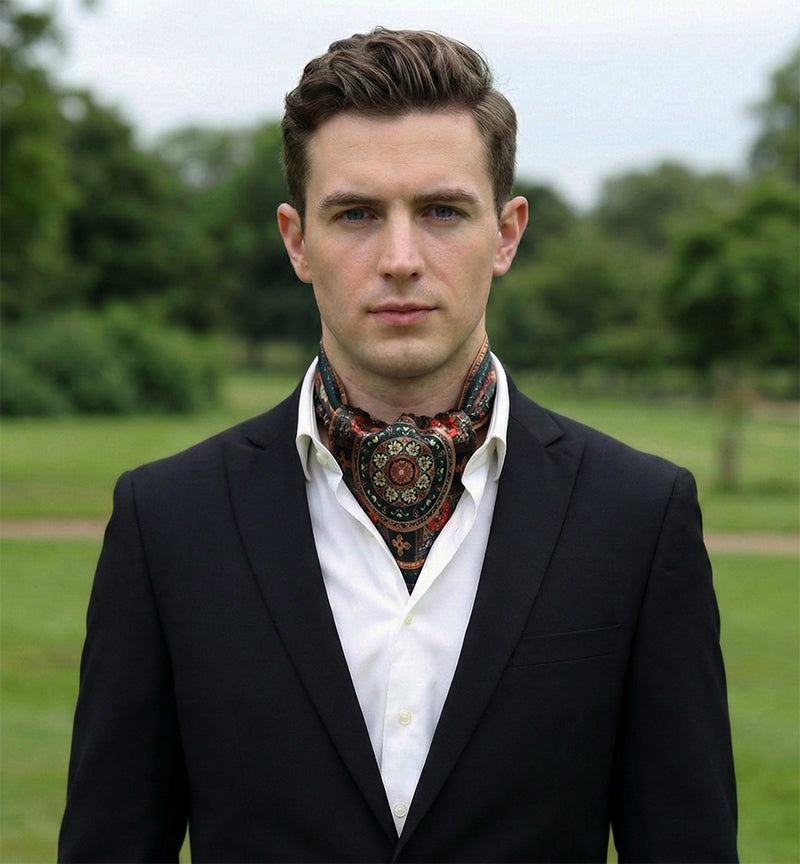 Genuine Silk Renaissance Floral Medallion Ascot Cravat
