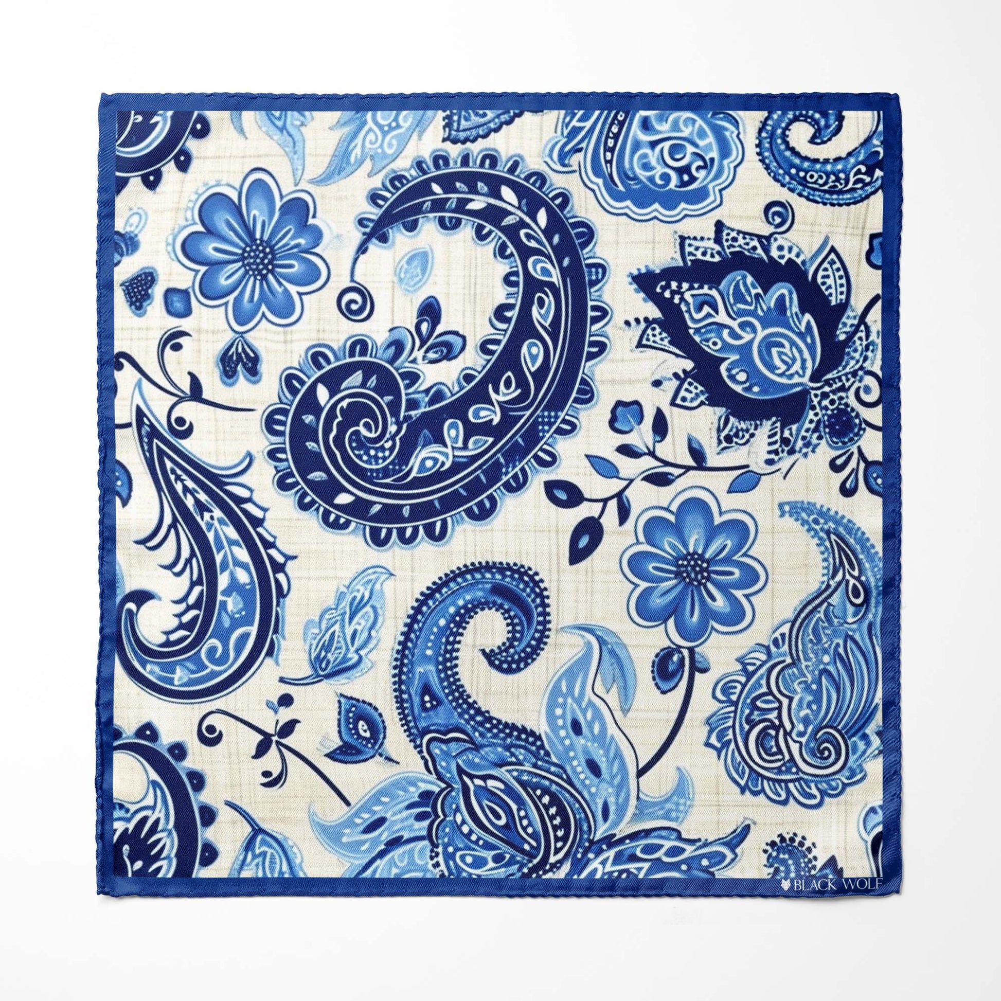 Genuine Silk Royal Blue Paisley Blossom Pocket Square