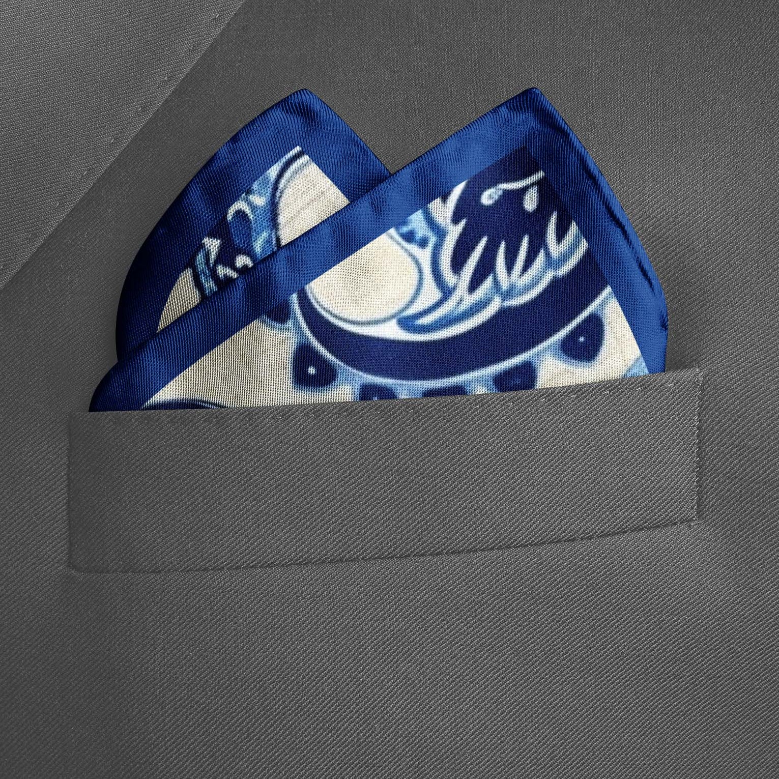 Genuine Silk Royal Blue Paisley Blossom Pocket Square