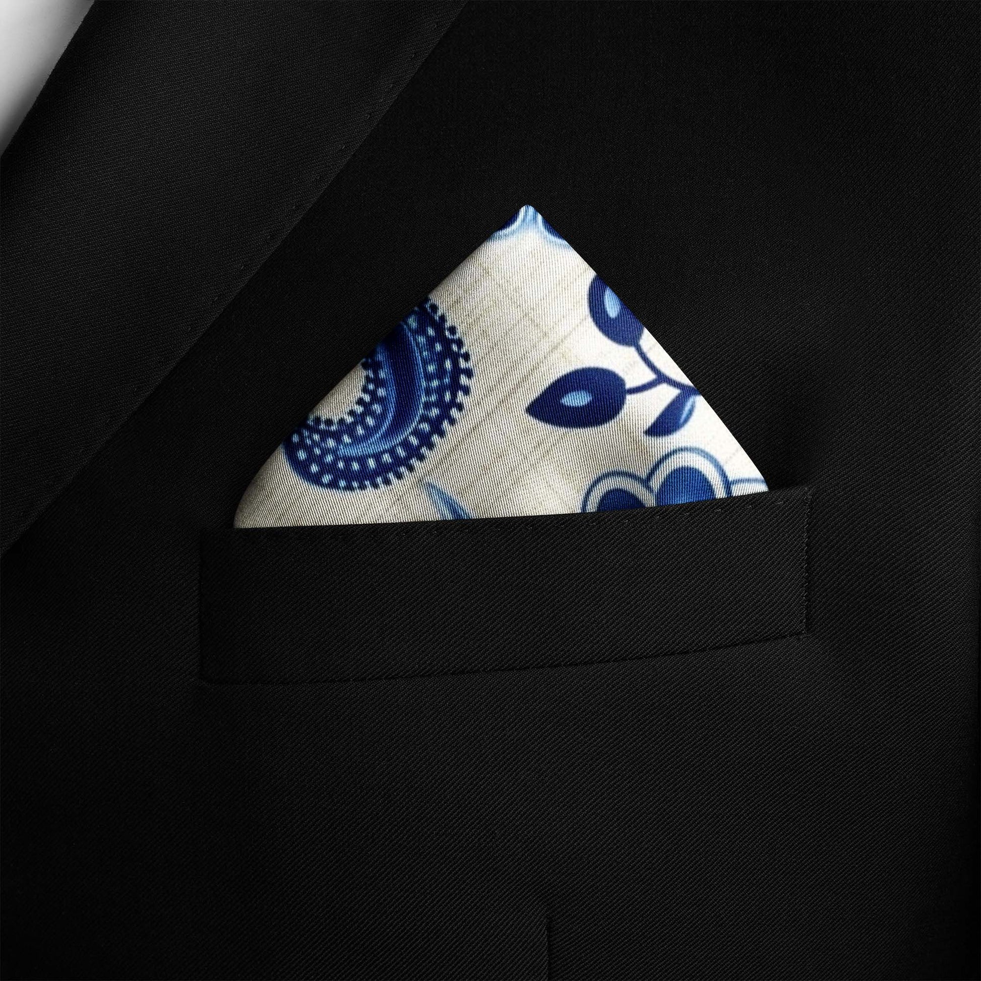 Genuine Silk Royal Blue Paisley Blossom Pocket Square