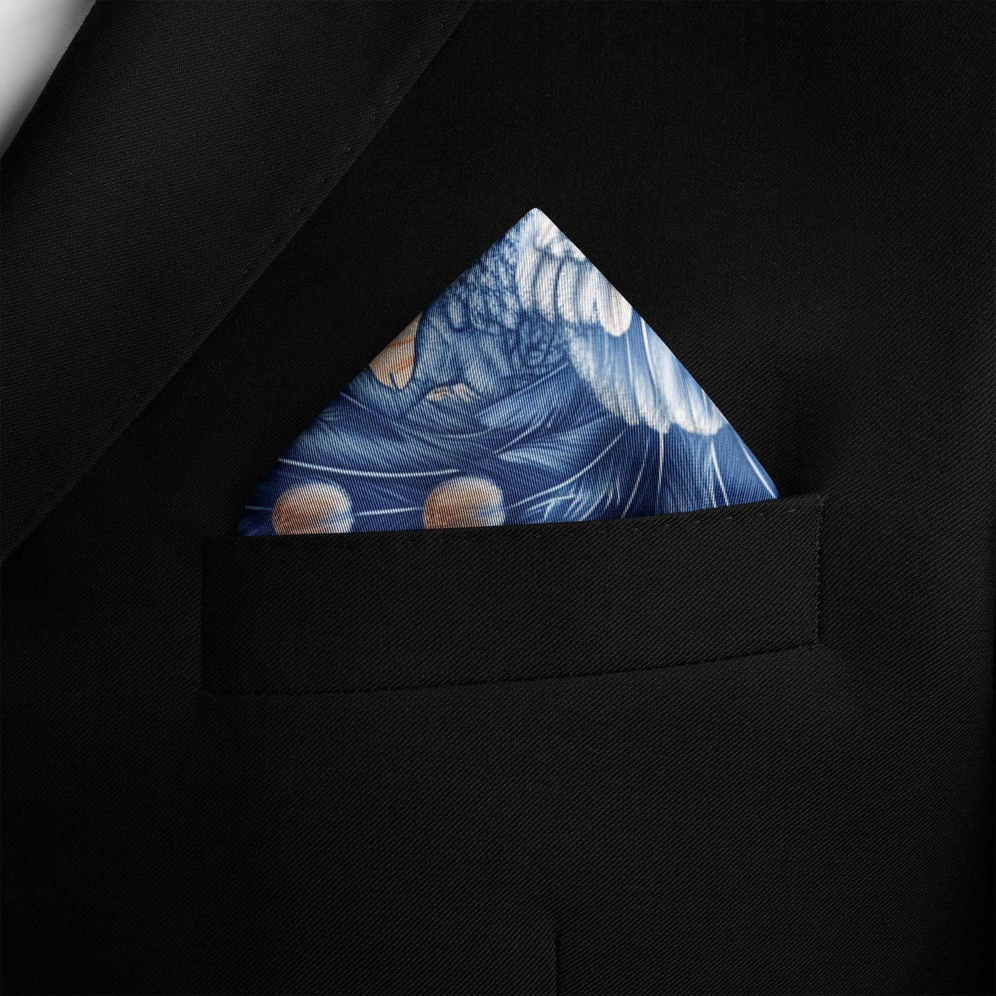 Genuine Silk Sapphire Imperial Peacock Pocket Square