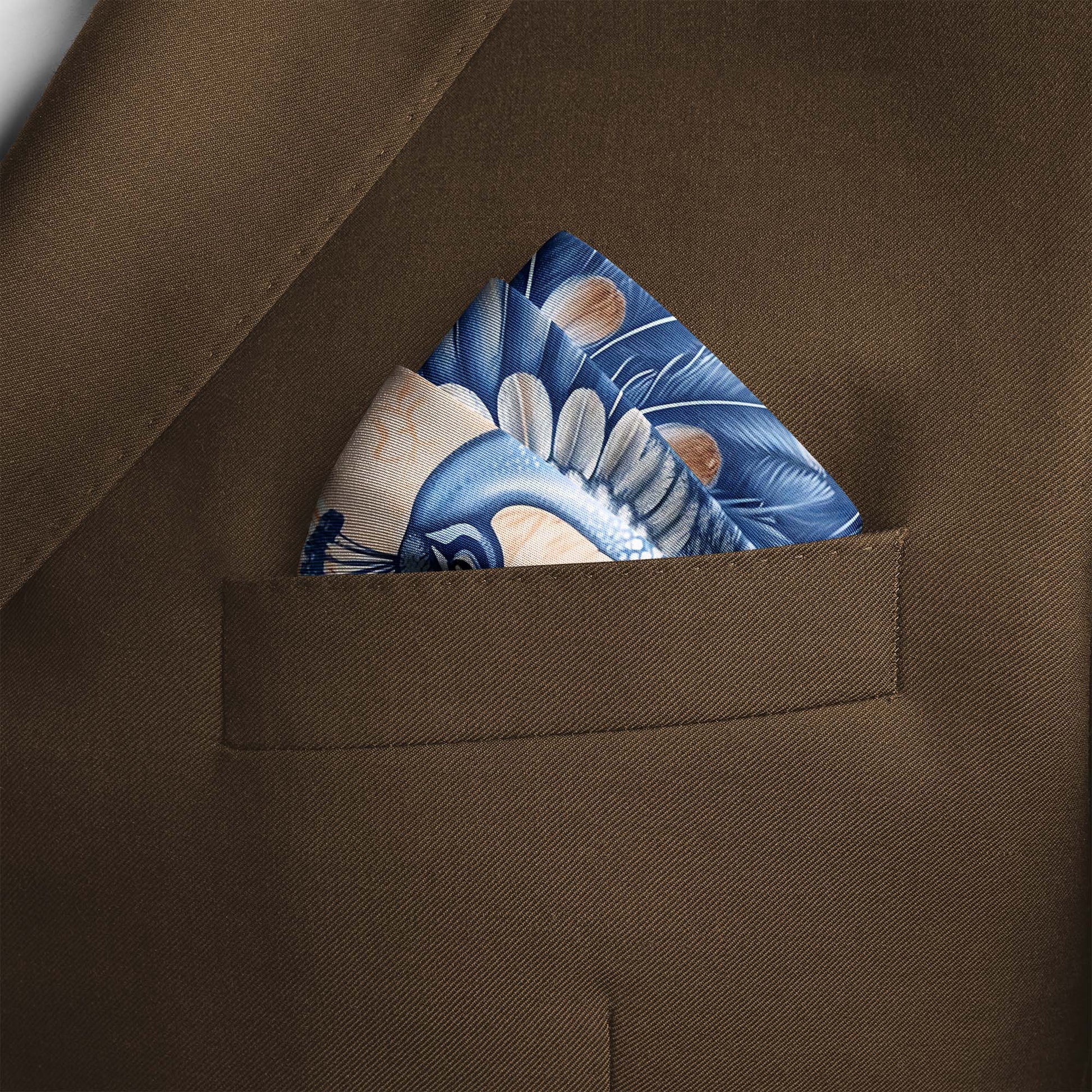 Genuine Silk Sapphire Imperial Peacock Pocket Square