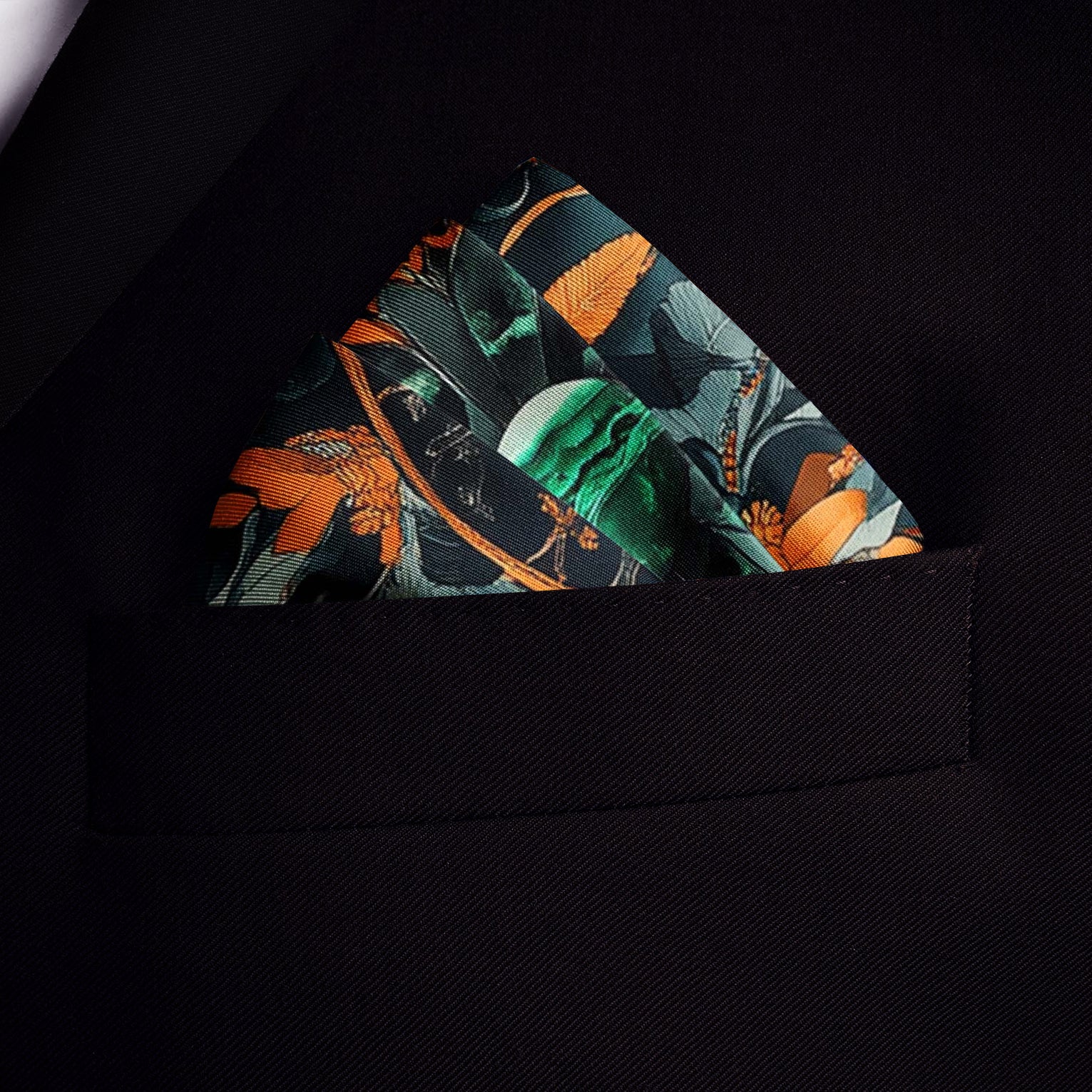 Genuine Silk Teal and Copper Stone Floral Pocket Square