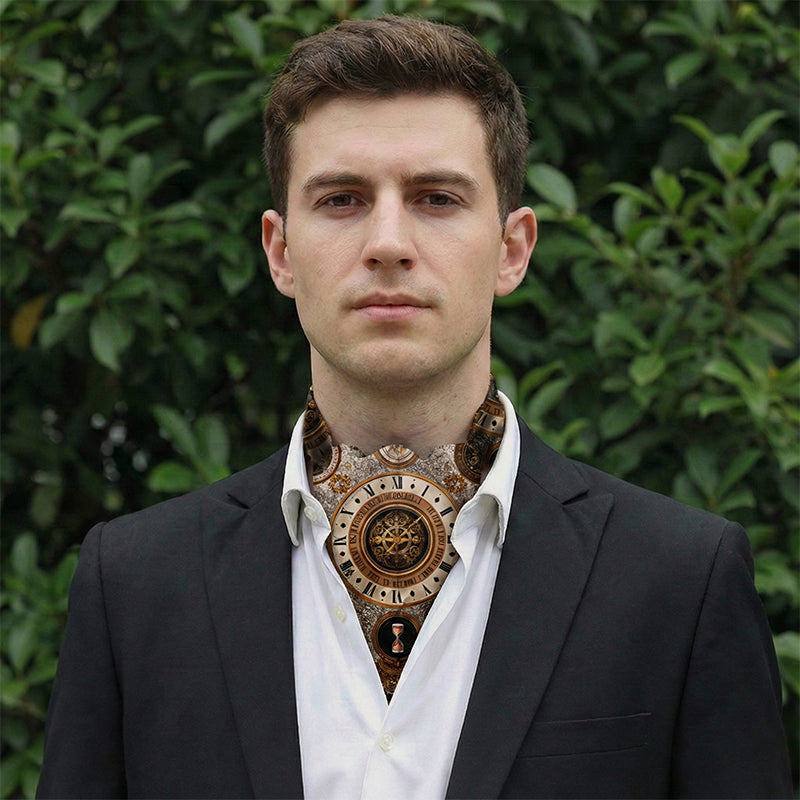 Genuine Silk Vintage Clockwork Ascot Cravat