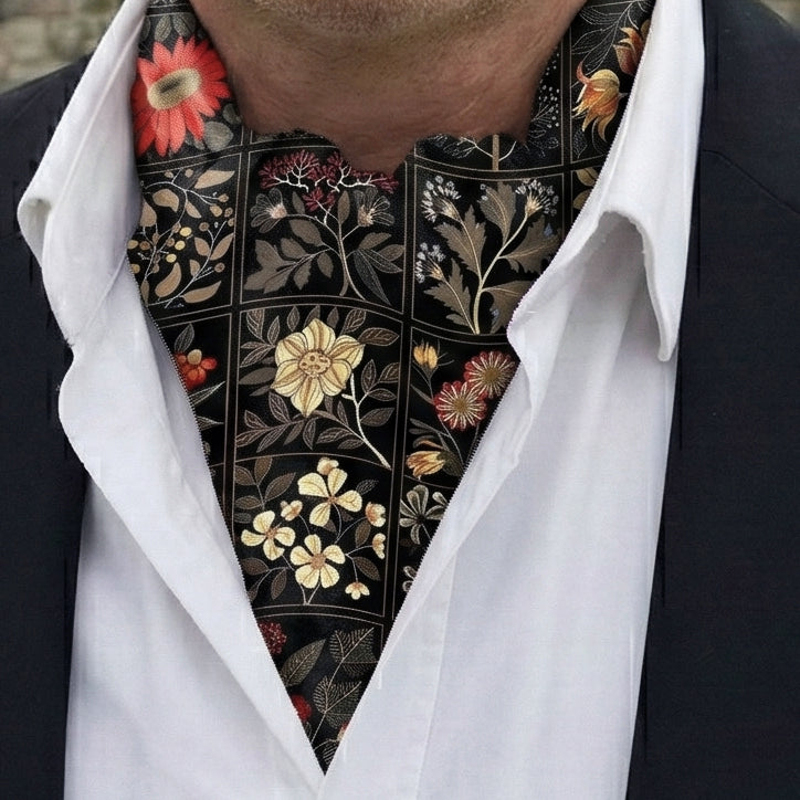 Genuine Silk Vintage Floral Panel Ascot Cravat