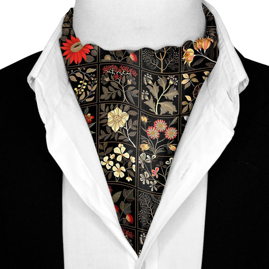 Genuine Silk Vintage Floral Panel Ascot Cravat