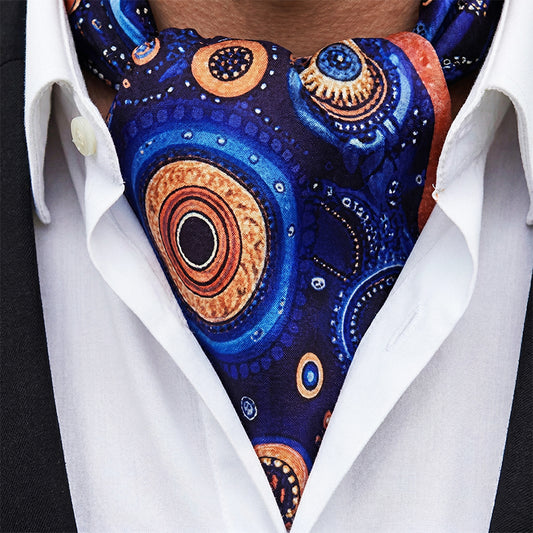 Genuine Silk Midnight Celestial Swirl Ascot Cravat
