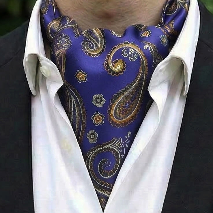 Indigo with Gold Paisley Ascot Cravat