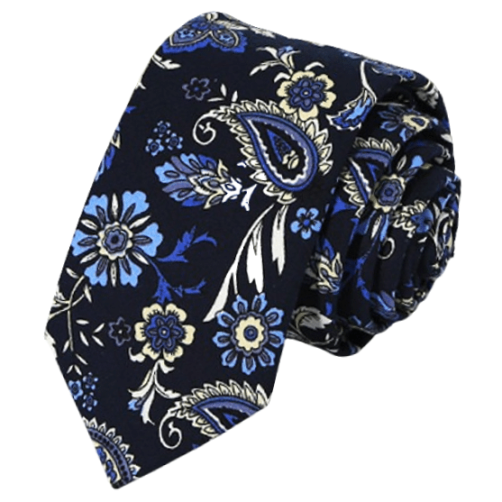 Black with Blue & Cream Paisley Slim Tie
