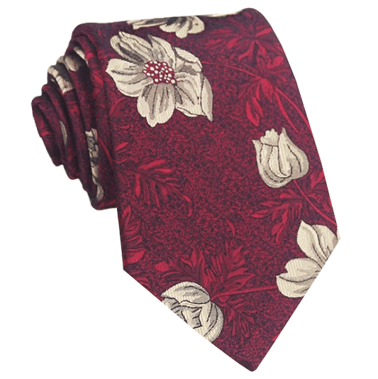 Red with Cream Floral Tie