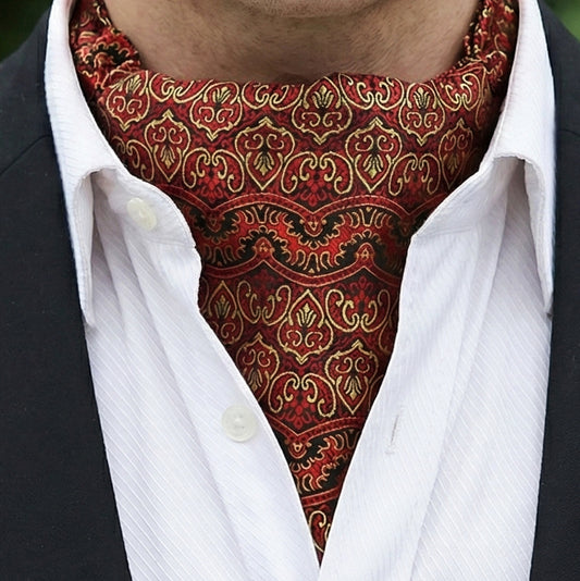 Red with Gold Damask Design Ascot Cravat