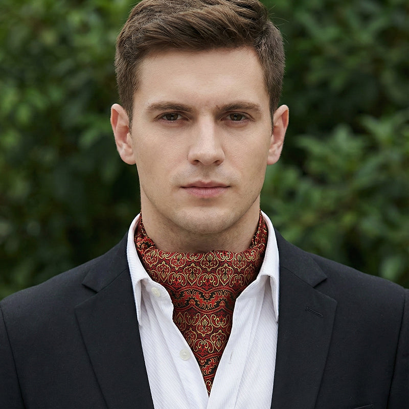 Rot mit goldenem Damast-Design Ascot Krawatte