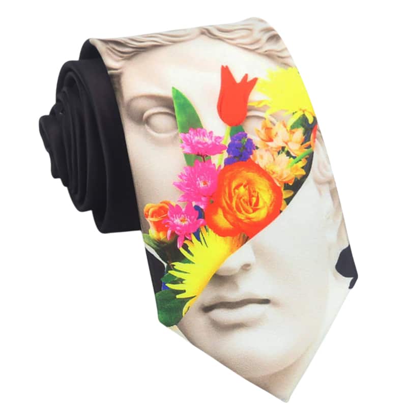 Statue with Multicolour Flowers Design Tie