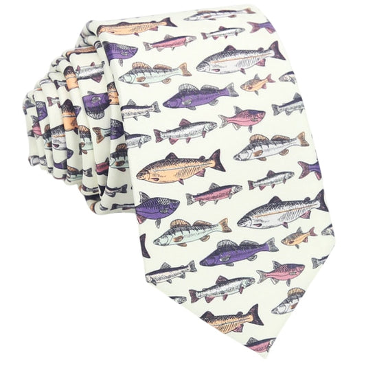 Light Cream with Colourful Fish Tie