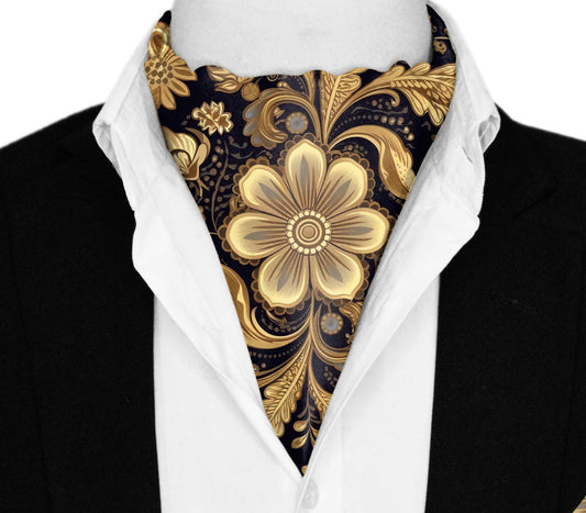 Genuine Silk William Morris Gold & Black Ascot Cravat