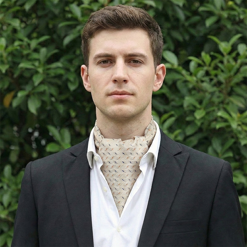Beige with Orange & Navy Zigzags Ascot Cravat