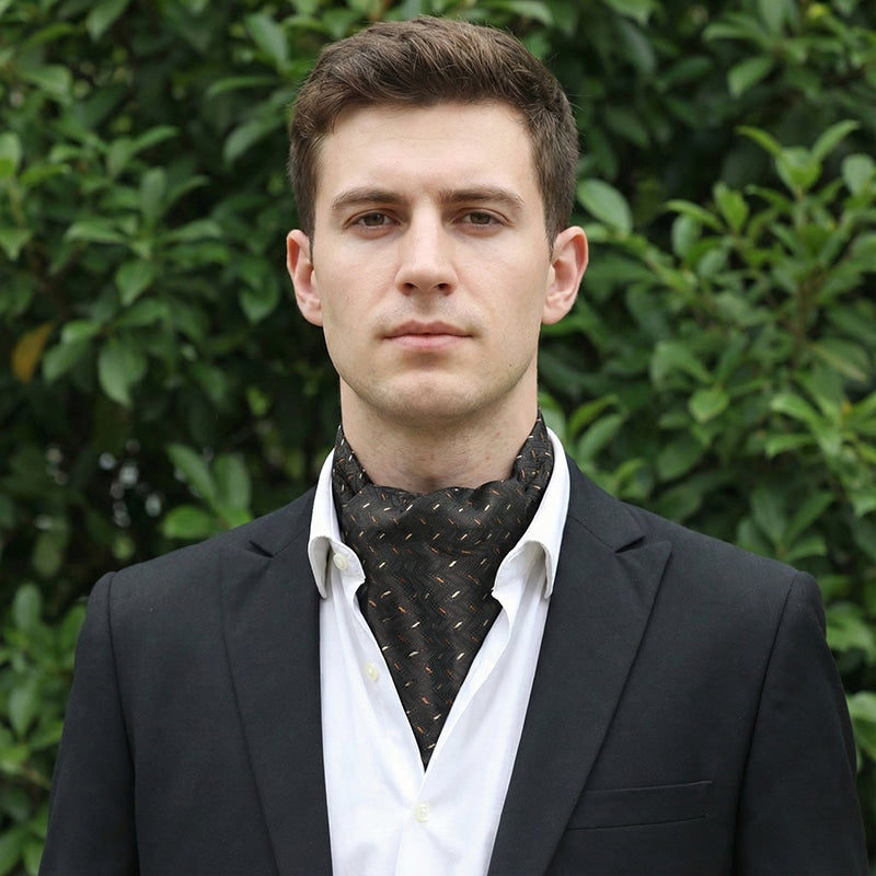 Dark Brown with Ivory & Copper Zigzags Ascot Cravat