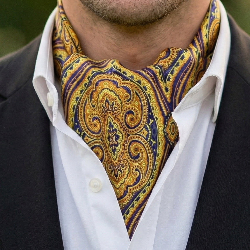 Black, Gold & Blue Regal Design Ascot Cravat