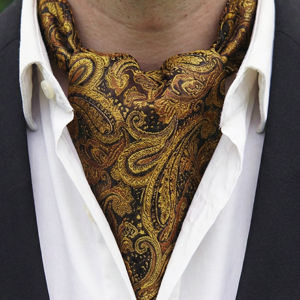 Men's Black & Gold Paisley Ascot Cravat
