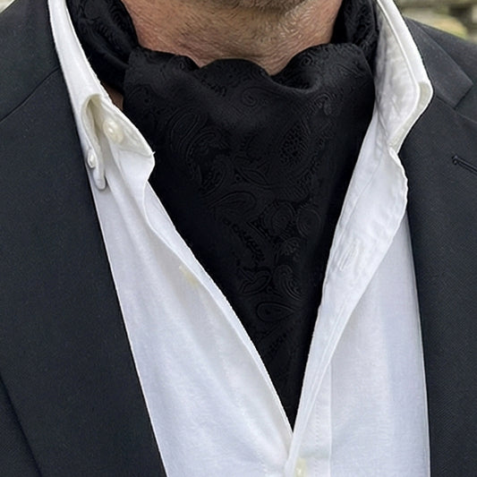 Schwarzes Ascot-Krawattenset mit Paisleymuster