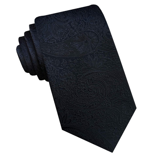 Mens Black Paisley Slim Tie