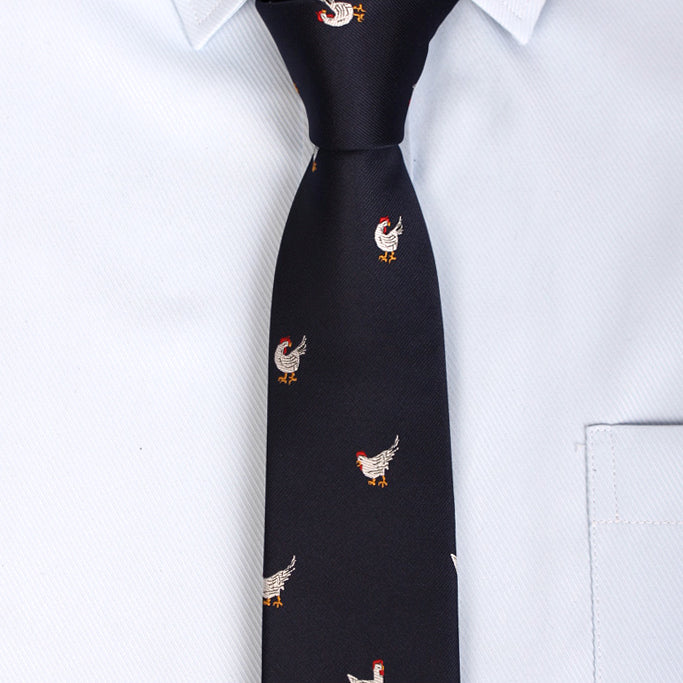 Black with Chickens Slim Tie