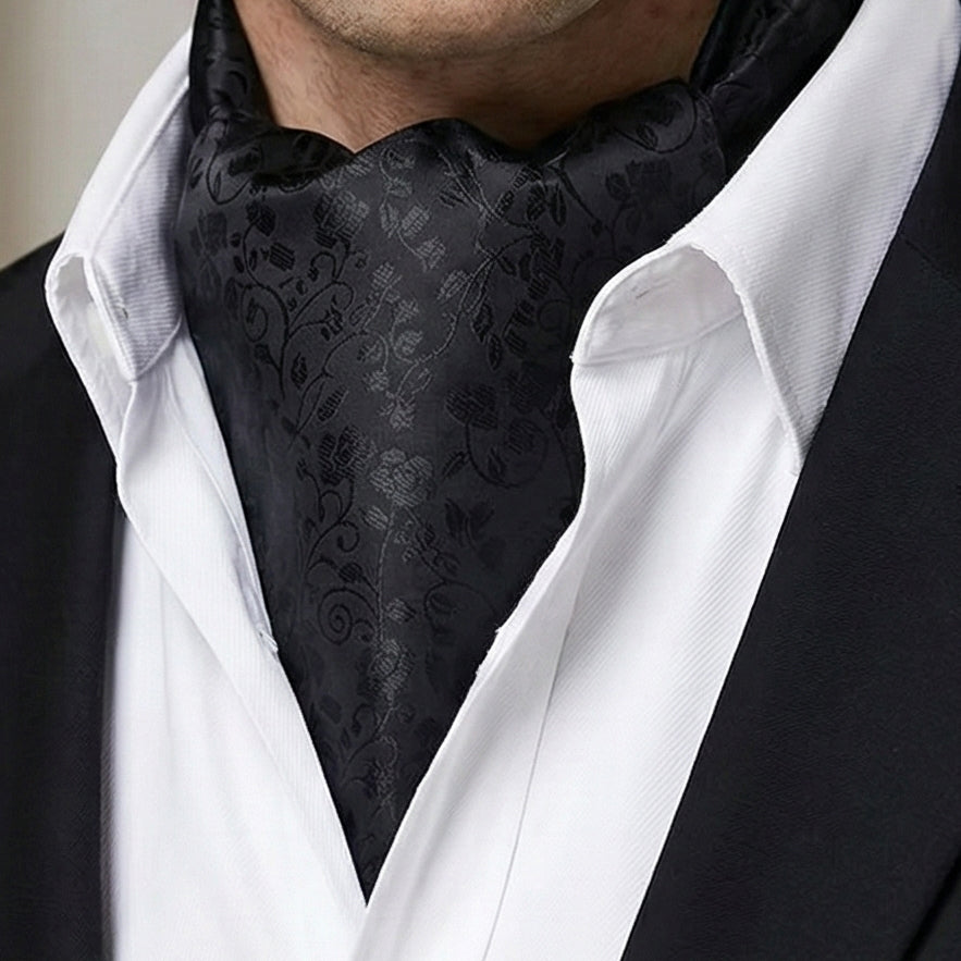 Black with Embossed Floral Ascot Cravat