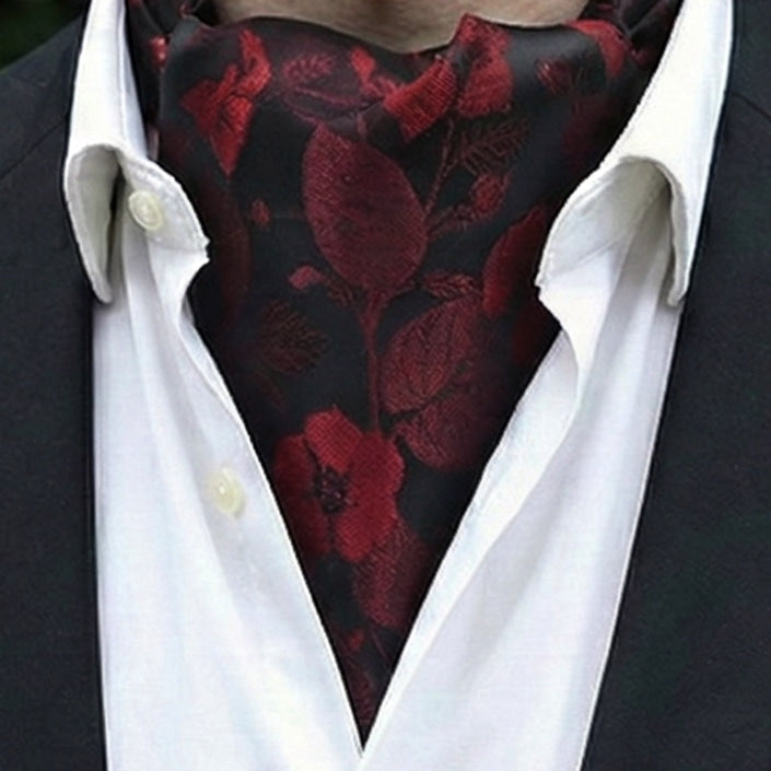 Dark Red With Large Red Floral Ascot Cravat