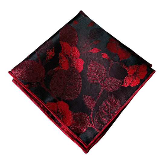 Dark Red With Large Red Floral Pocket Square