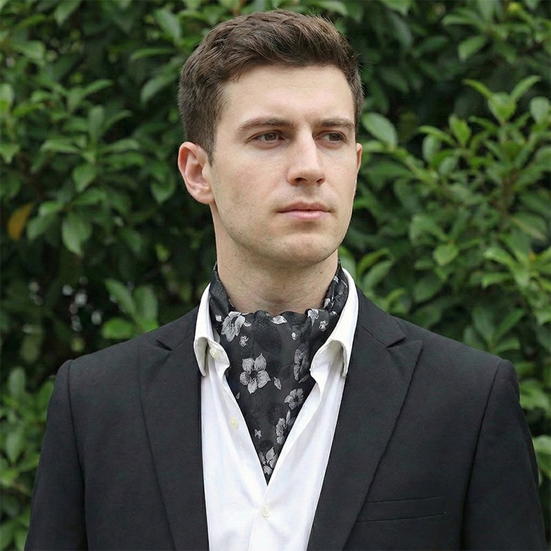 Black With Silver Floral Ascot Cravat