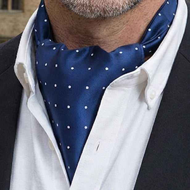 Men’s Blue with White Polka Dots Ascot Cravat