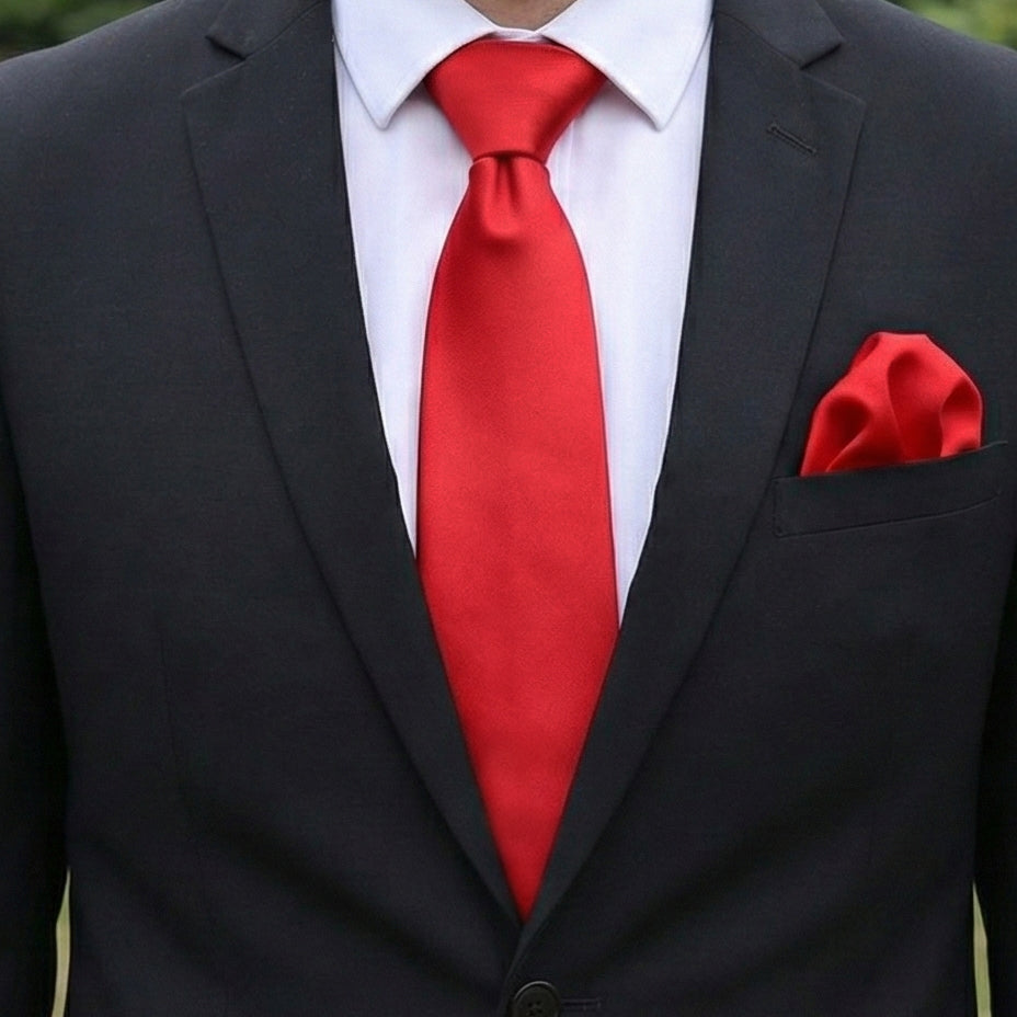 Bright Red Tie and Pocket Square Set
