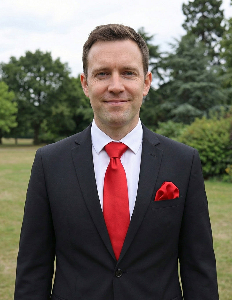 Bright Red Tie and Pocket Square Set