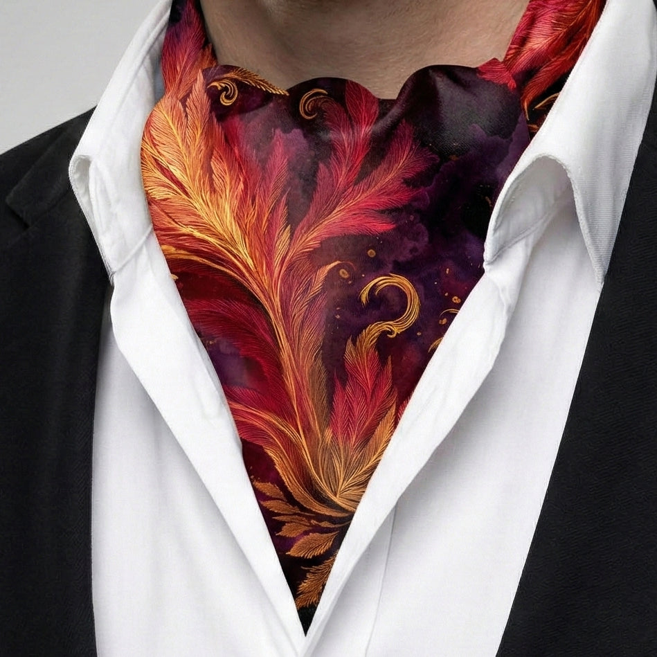 Genuine Silk Burgundy Feather Flourish Ascot Cravat