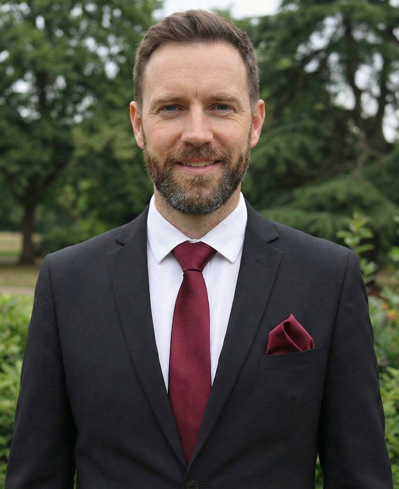 Burgundy Red Tie and Pocket Square Set