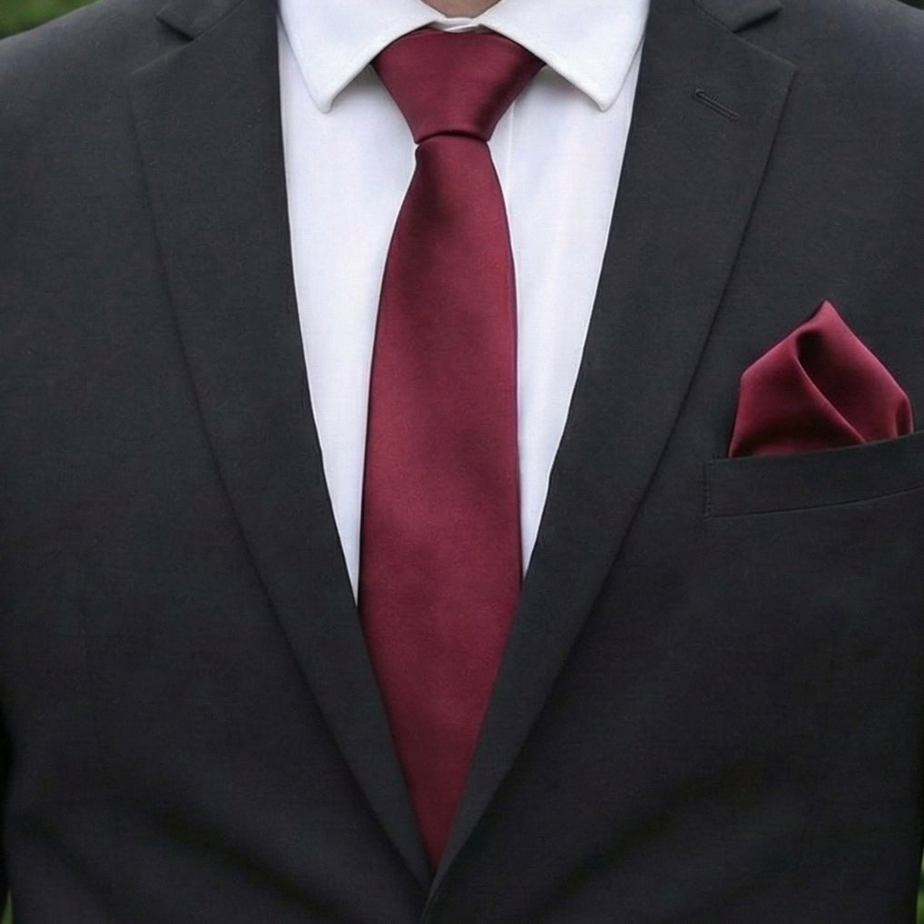 Burgundy Red Tie and Pocket Square Set