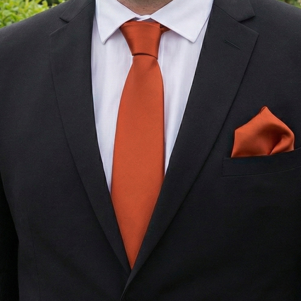 Burnt Orange Tie and Pocket Square Set