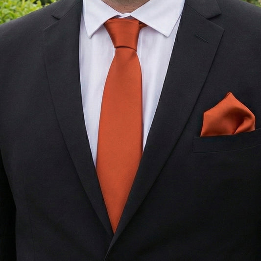 Burnt Orange Tie and Pocket Square Set