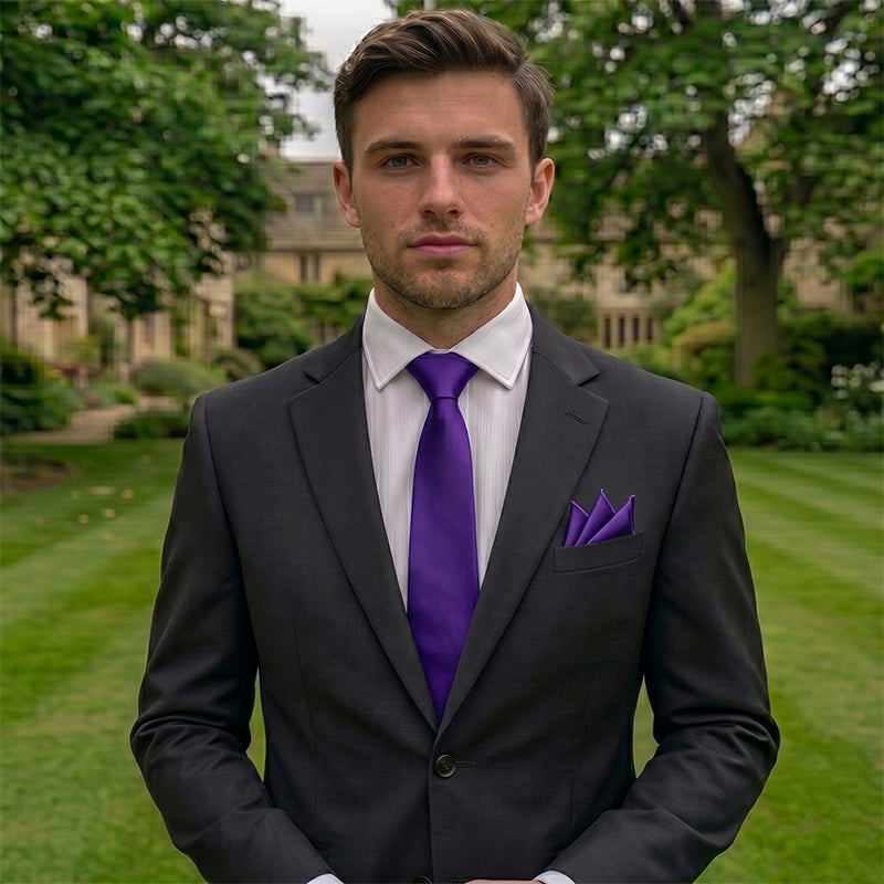 Cadburys Purple Tie and Pocket Square Set