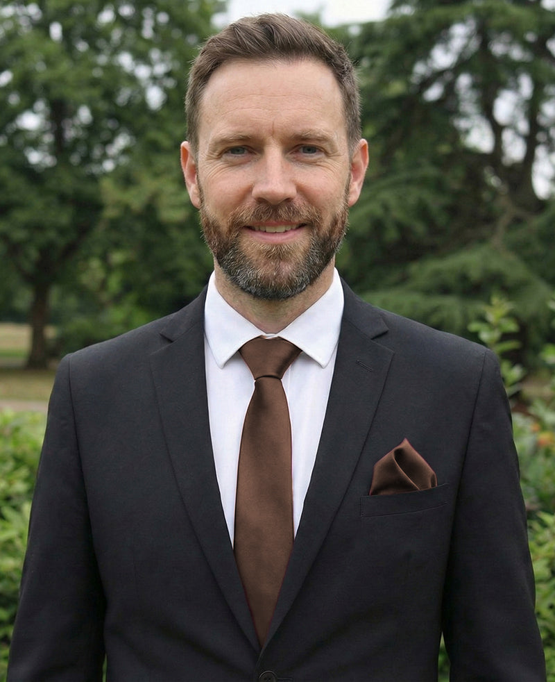 Chocolate Brown Tie and Pocket Square Set